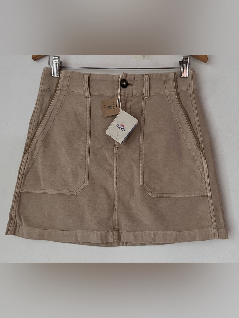 NWT Faherty Stretch Surplus Mini Skirt Twill Utility Khaki Lark Size 4